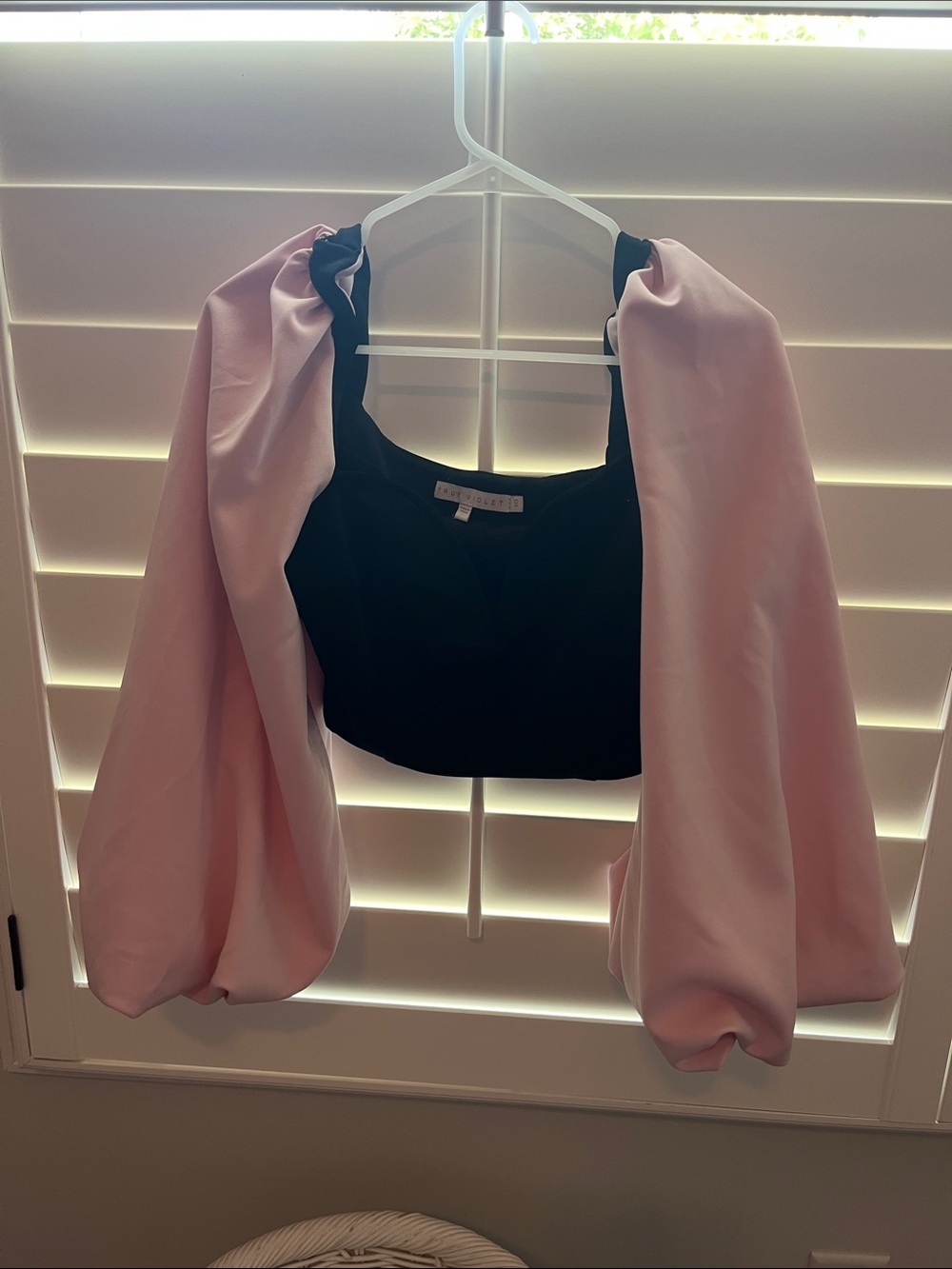 Black Crop Tank with Pink Puff Sleeves
